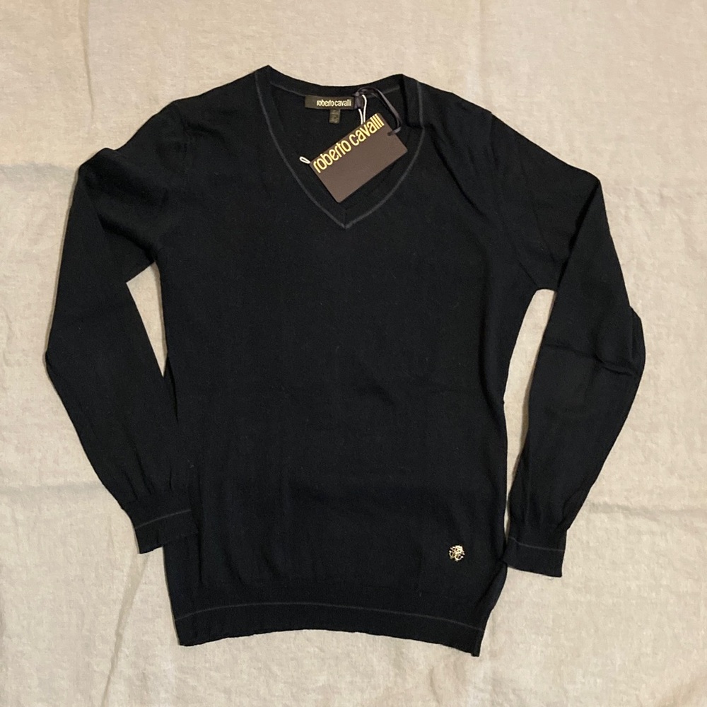 Roberto Cavalli woman s V-Neck Sweater in Black
